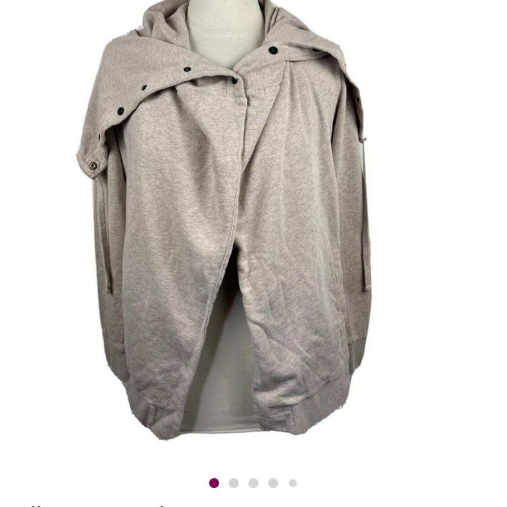 AllSaints Brooke Sweat S Womens Beige Long Sleeves Waterfall Front Pockets Snaps